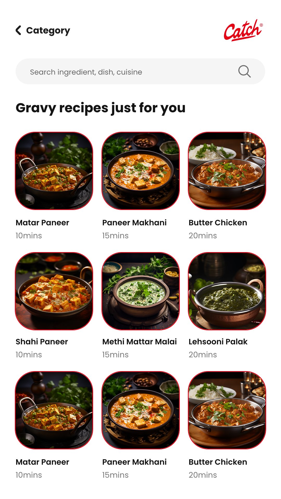 Gravy recipes category screen