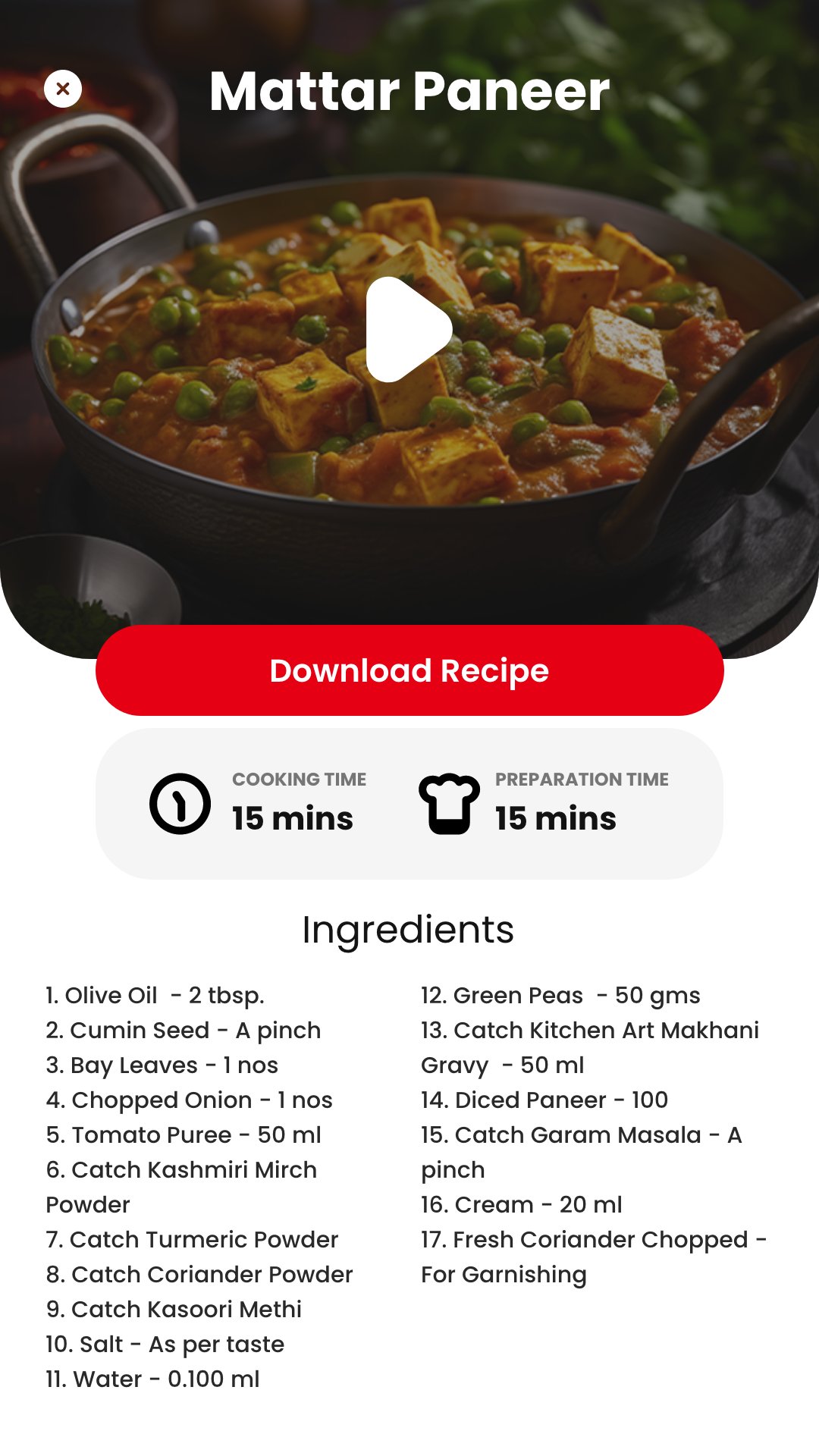 Mattar Paneer recipe details with ingredients