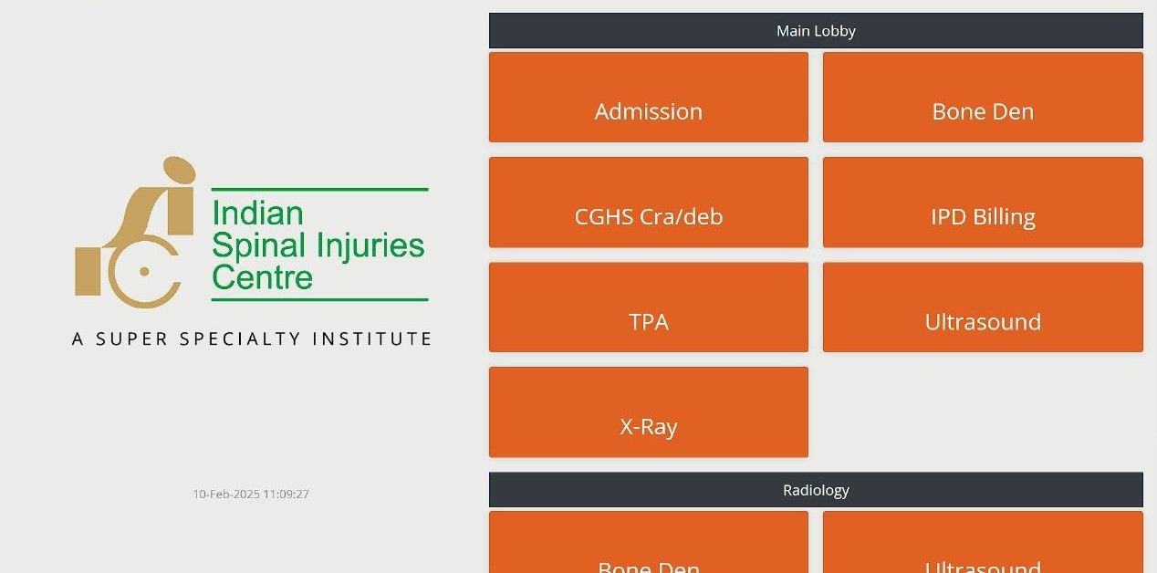 ISIC Hospital touch screen token management department selection